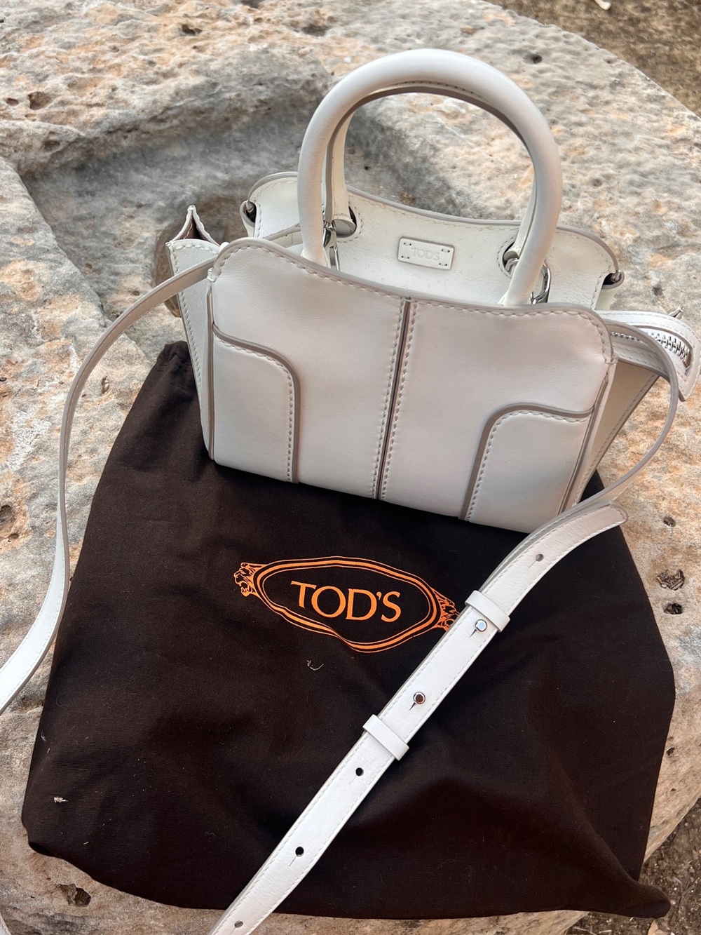 TOD'S White Leather Mini Satchel with Top Handles - Picture 4 of 9